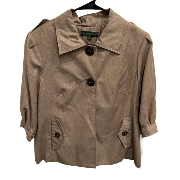 Harve Benard Collection NEW Brown Cropped 1/2 Sleeve Safari Jacket Size 12 - Picture 1 of 11